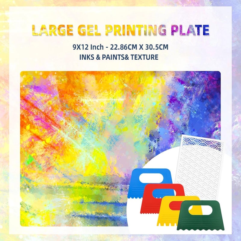 gocreate 9 x12 Inch Large Gel Printing Plate Gel Painting Plate Monoprinting Gel Block for Stamping, Cardmaking Printmaking with Stencils, 4 Scrappers - Image 3
